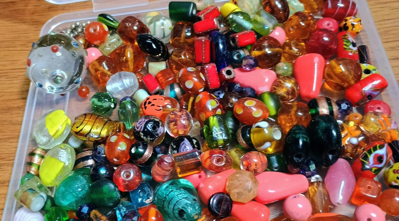 Assorted VTG Glass Beads 200+ Textures Shapes Colors for Crafting in VGC