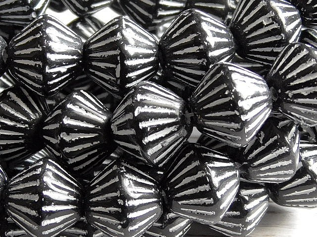6 – 12x10mm CZECH OPAQUE JET BLACK, WHITE WASH TRIBAL, AZTEC BICONE BEADS