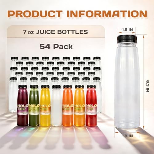 54 Pack 7OZ Plastic Bottles with Caps, Empty PET Disposable Plastic 7 OZ Black