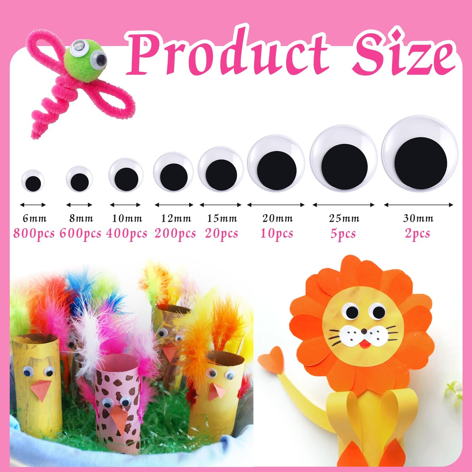 2000 Pcs 6mm to 30mm Googly Eyes Self Adhesive for 2000pcs, black and white
