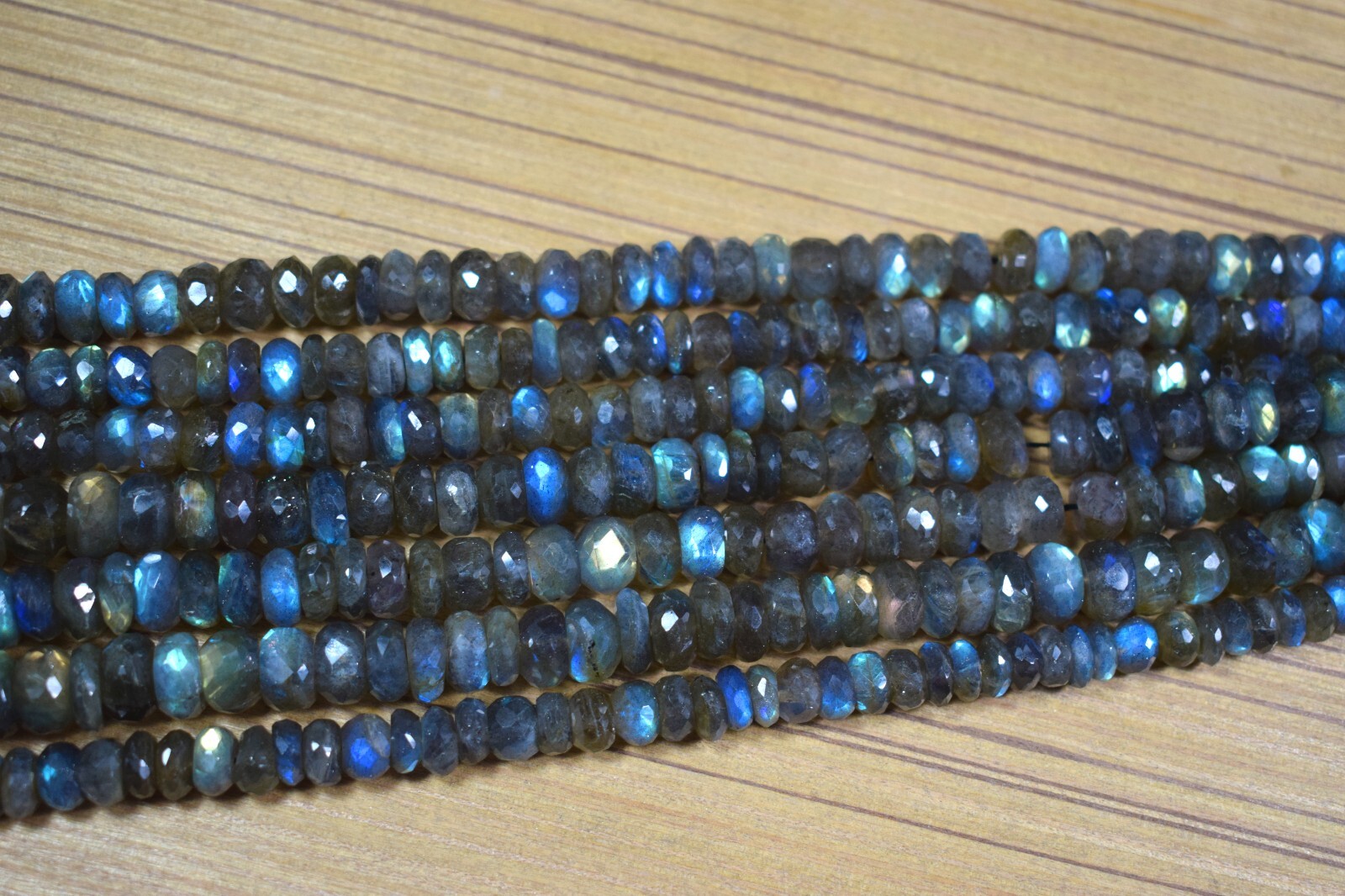 Natural Fully Blue Flashy Labradorite Faceted Rondelle 8-9MM Gemstone Beads 8″