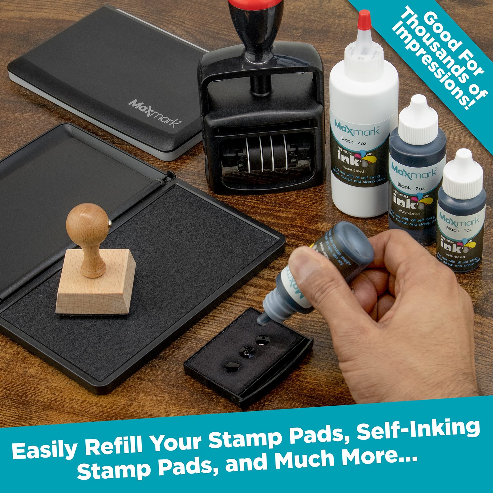 Premium Black Refill Ink Control Tip Bottle SelfInking Stamps Office 4 oz