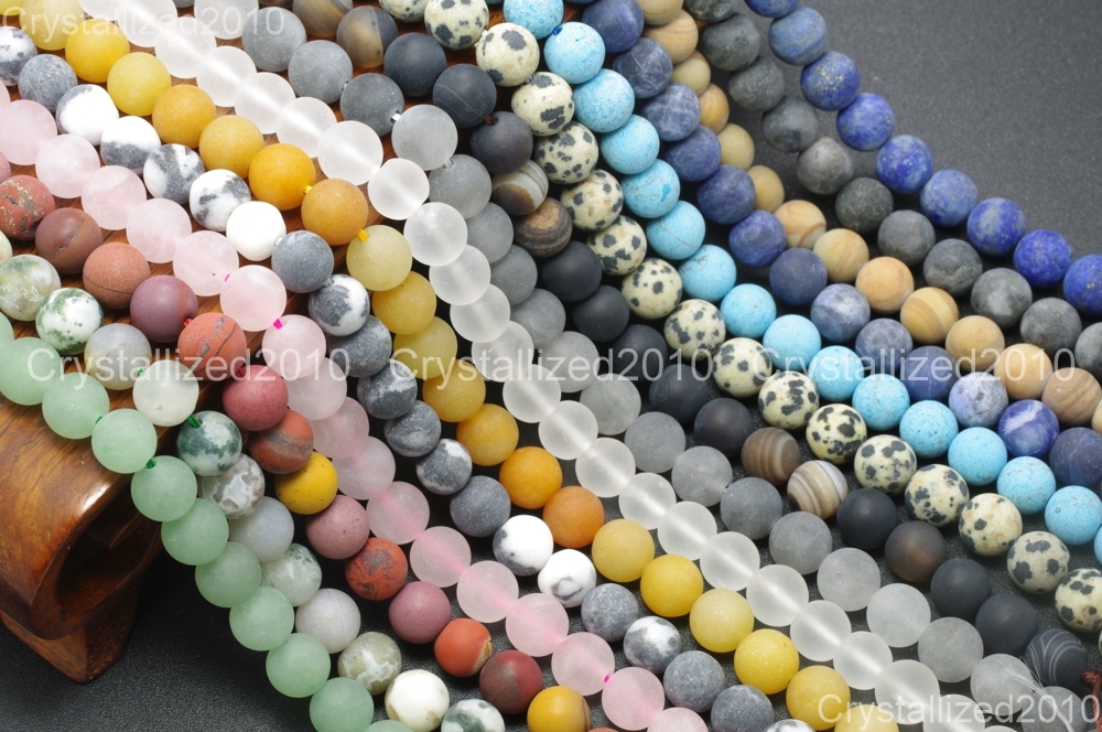 2 Strands Natural Matte Frosted Gemstone Round Loose Beads 4mm 6mm 8mm 10mm 15″