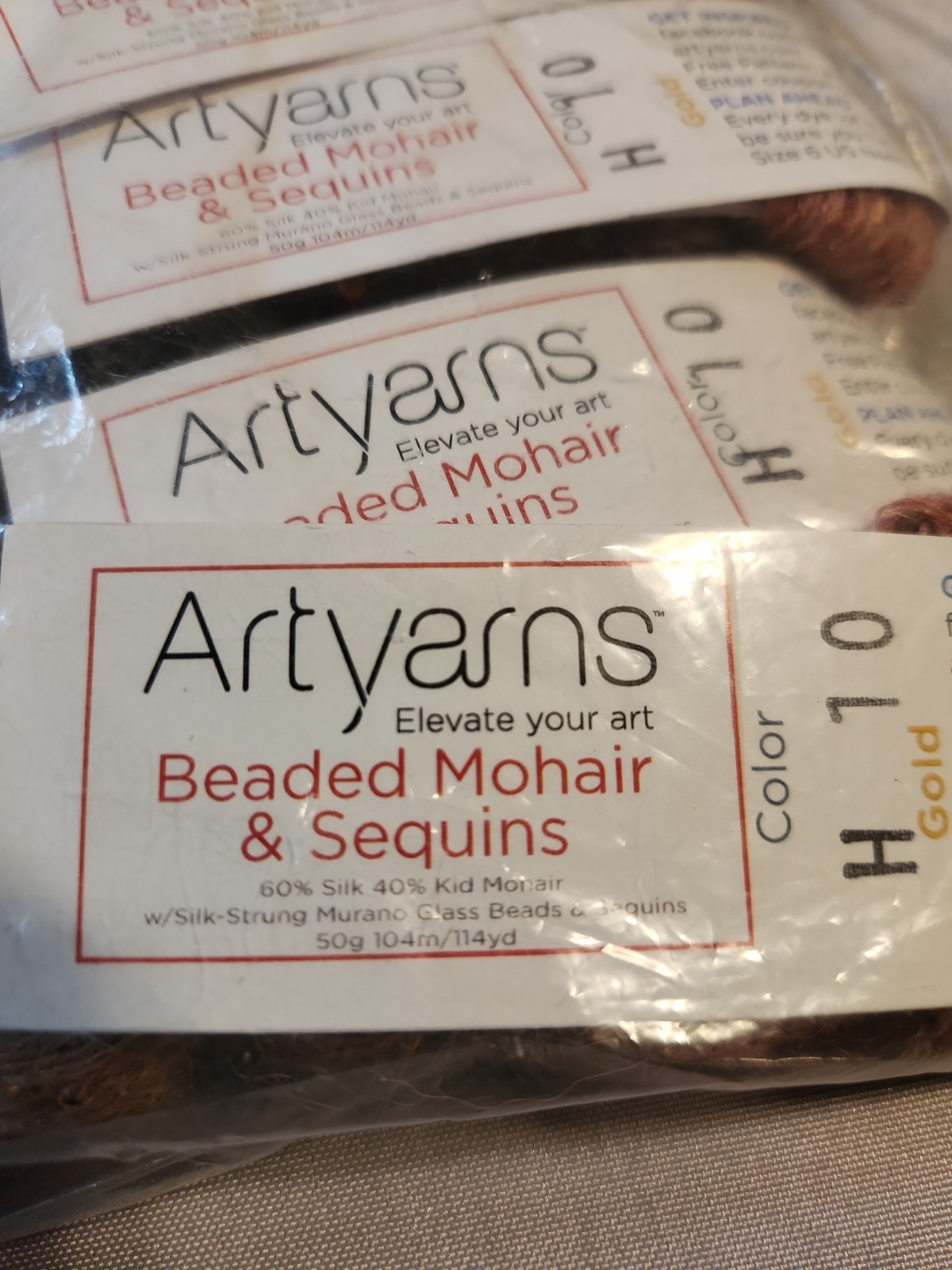 Artyarns Beaded Mohair &Sequins 60% Silk/40% Mohair H10 Gold 8 Skeins