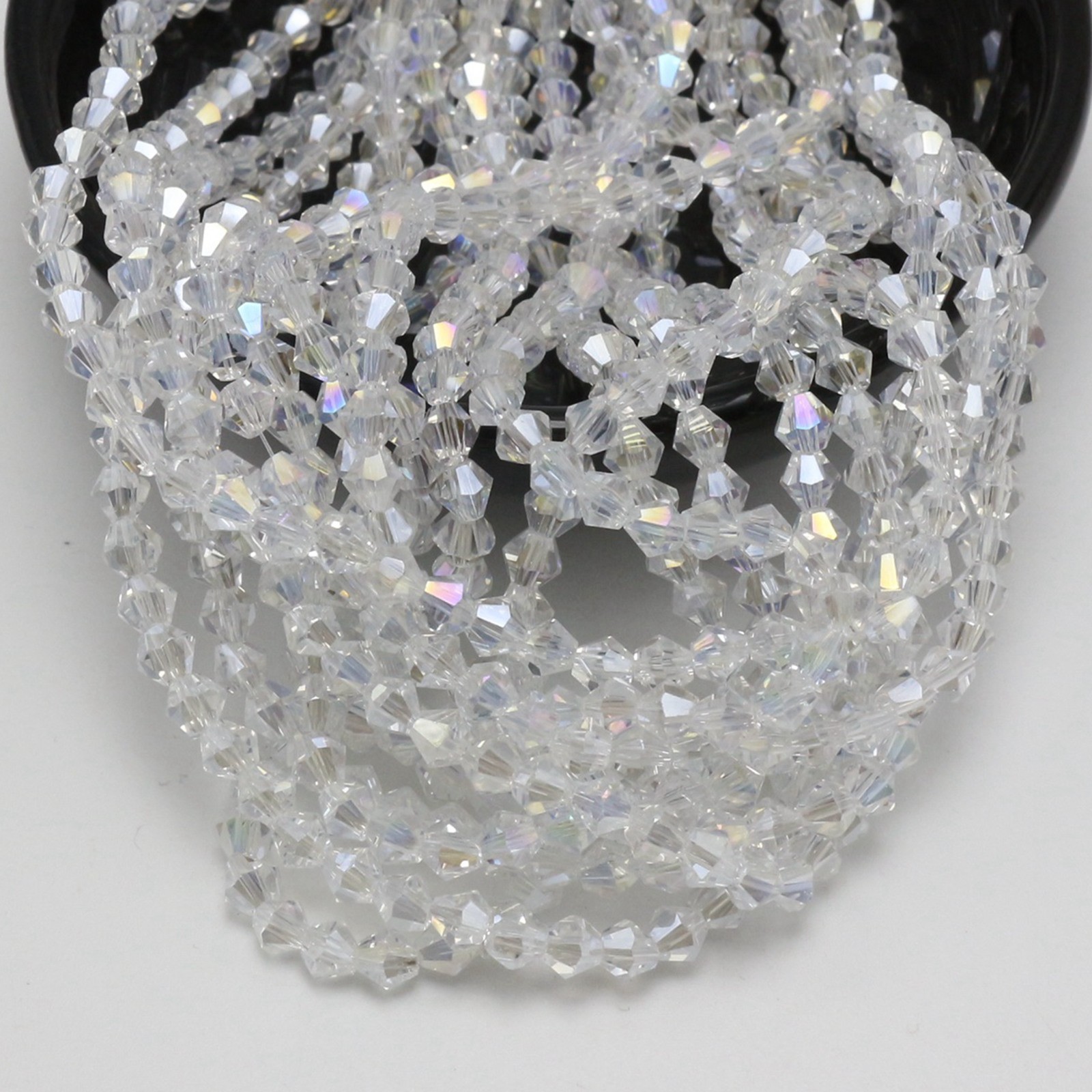 500pcs 4mm Clear AB Coated Bicone Crystal Beads – Sparkling Luster Faceted Glass