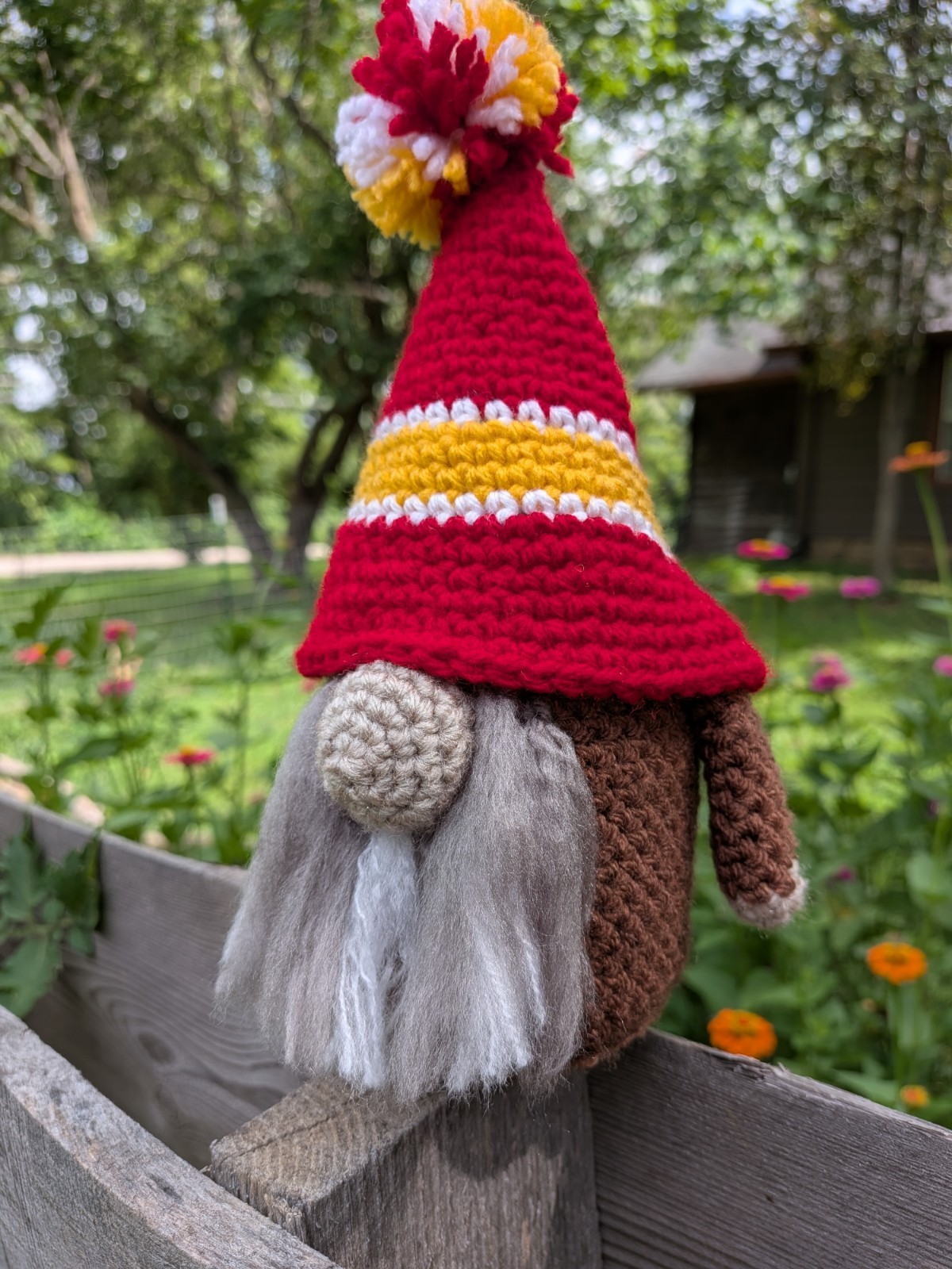 Crochet Football Gnome Handmade (Red and Yellow)