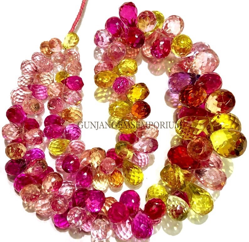 PADPARADSCHA Sapphire AAA+ Pink Sapphire BrioletteFaceted Teardrop Beads