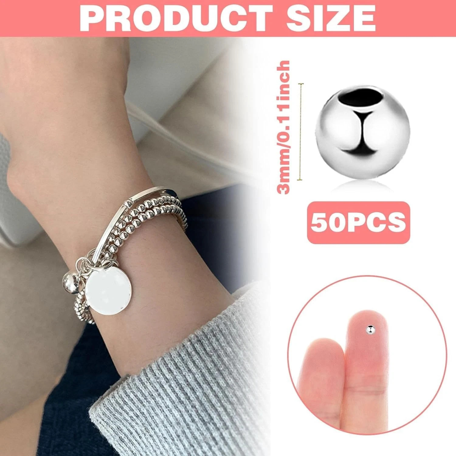 50Pcs 925 Sterling Silver Beads for Jewelry Making 3Mm Sterling Silver Spacer