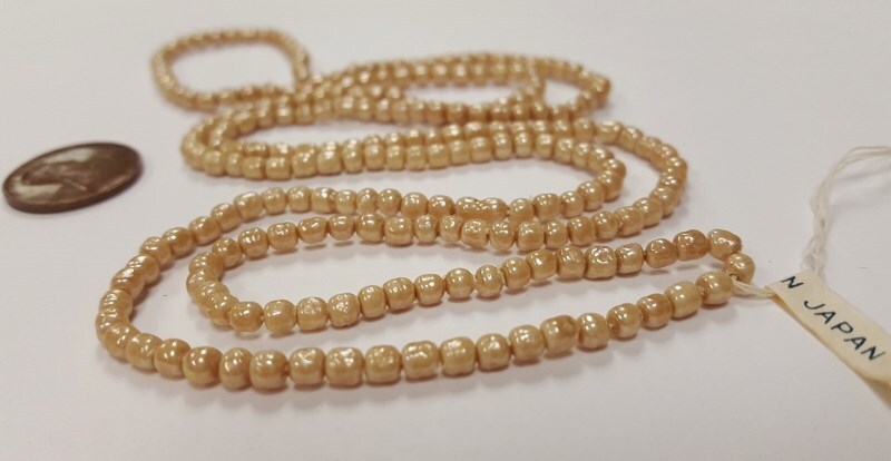225 VINTAGE JAPANESE CHERRY BRAND GLASS BEIGE SATIN AB 3mm. BAROQUE BEADS 4729T