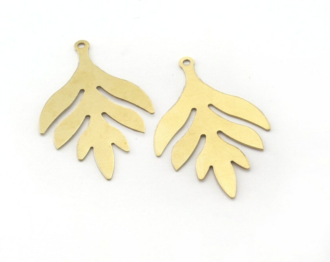 10 pcs Leaf shape charms 36mm raw brass findings 3320-117