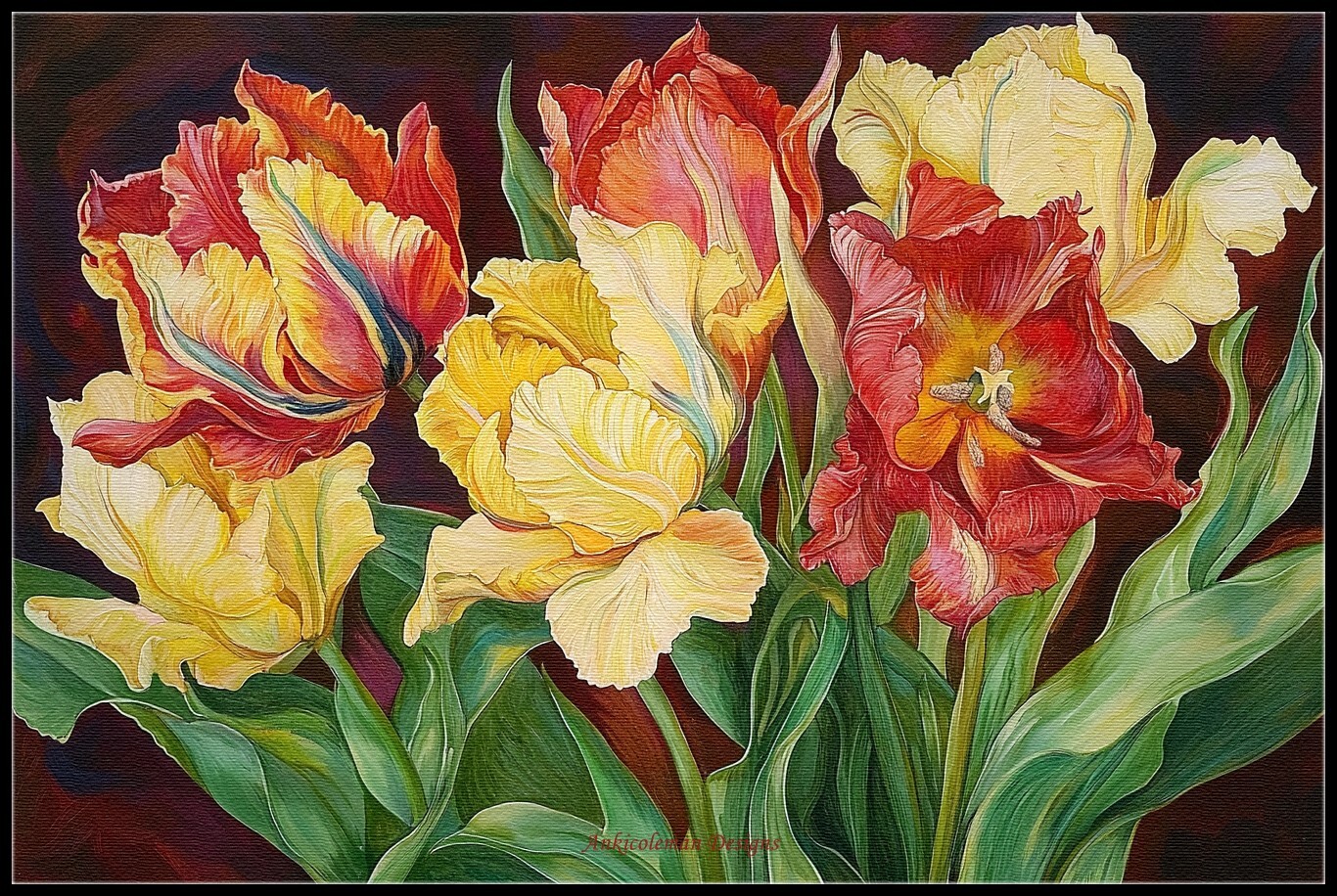 Red and Yellow Parrot Tulips 1 – Chart Counted Cross Stitch Patterns Needleworks