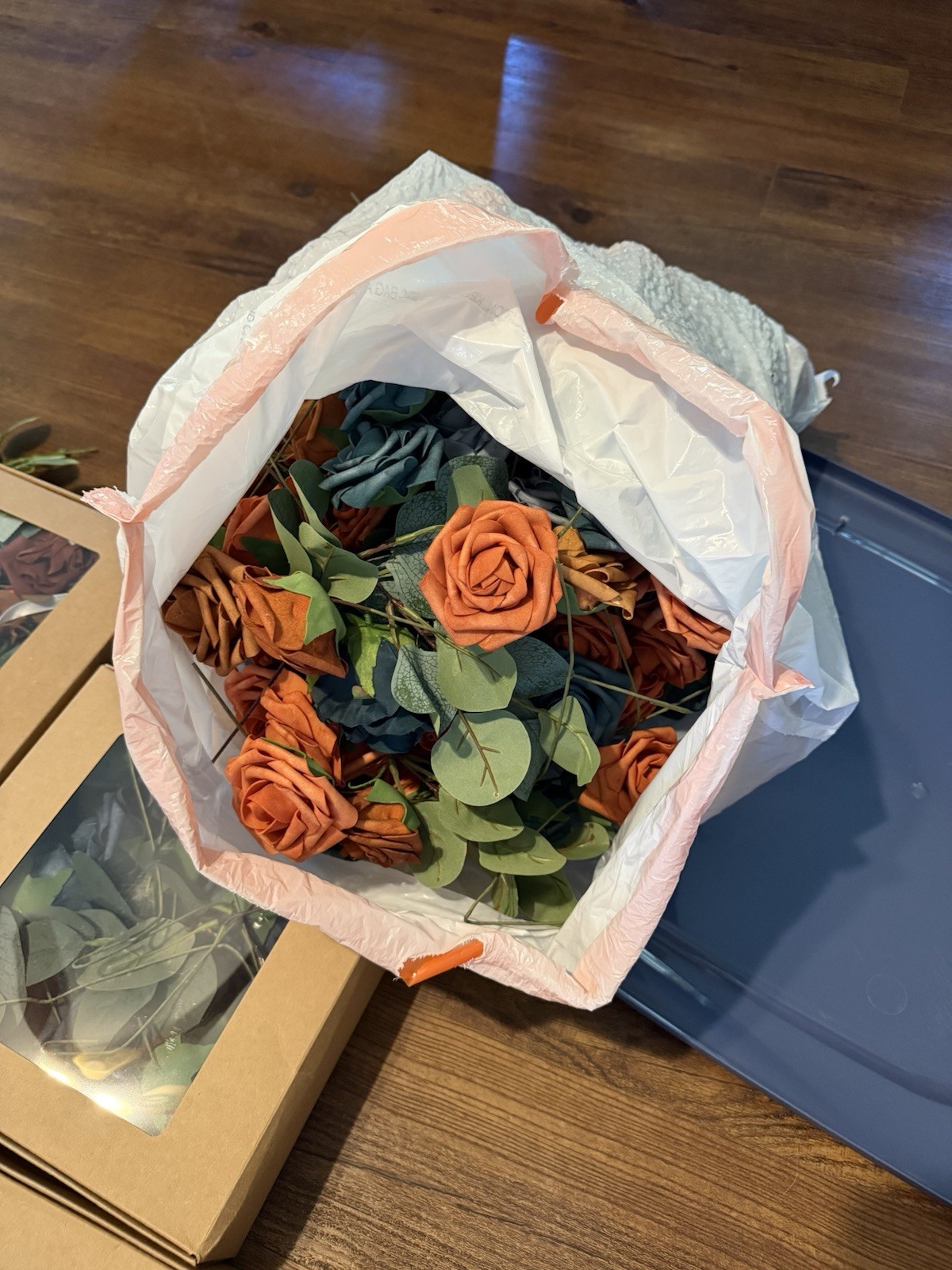 Lot of Artificial Fabric Rose Flowers & Greenery, Mixed Colors, Garland Pieces