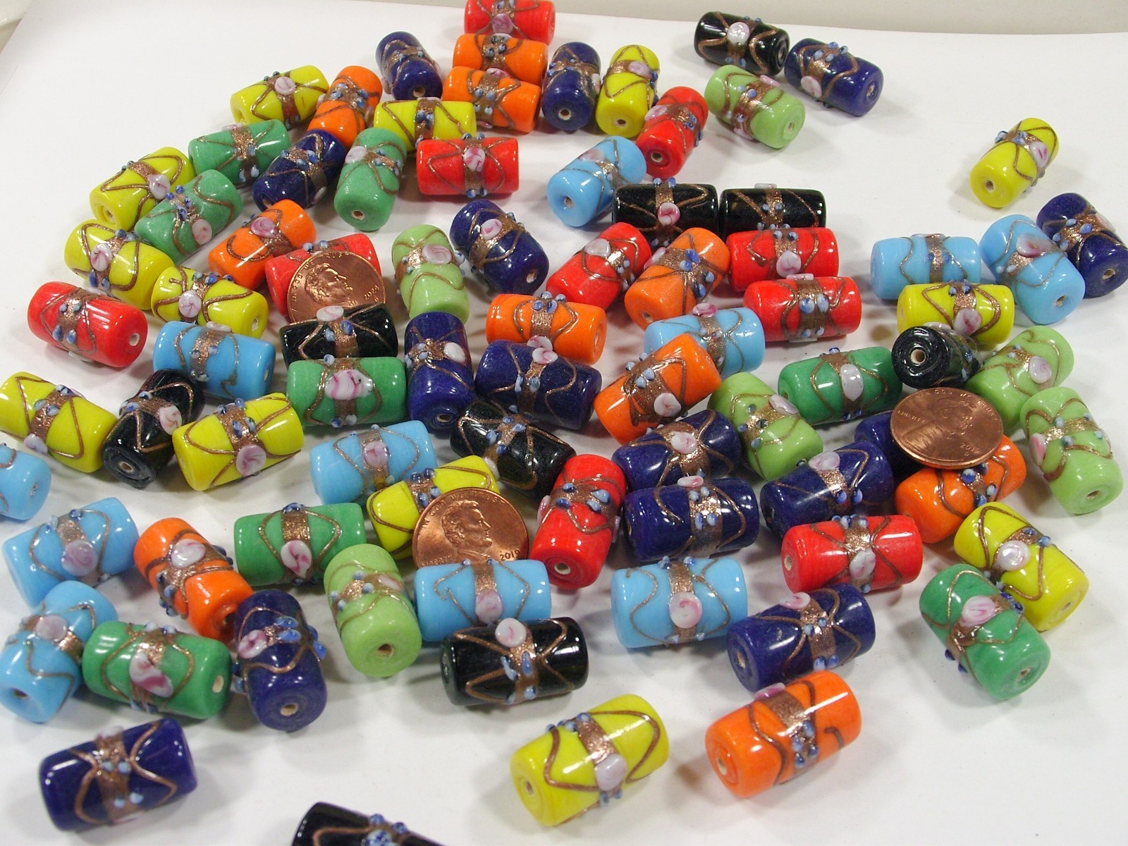 2 Pounds (12mm x 21mm) India Handmade Fancy Glass Beads Wholesale Lot (ARK-1) ⭐