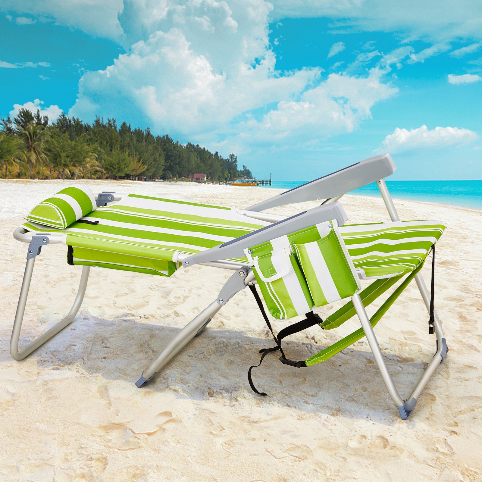 63*70*99cm 100kg Capacity Heightened Oxford Cloth Aluminum Tube Striped Green