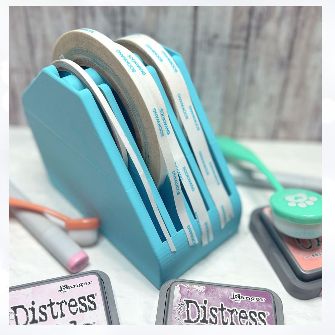 3D Printed Double Sided TAPE DISPENSER Crafting Tear Tape Holder LIGHT BLUE