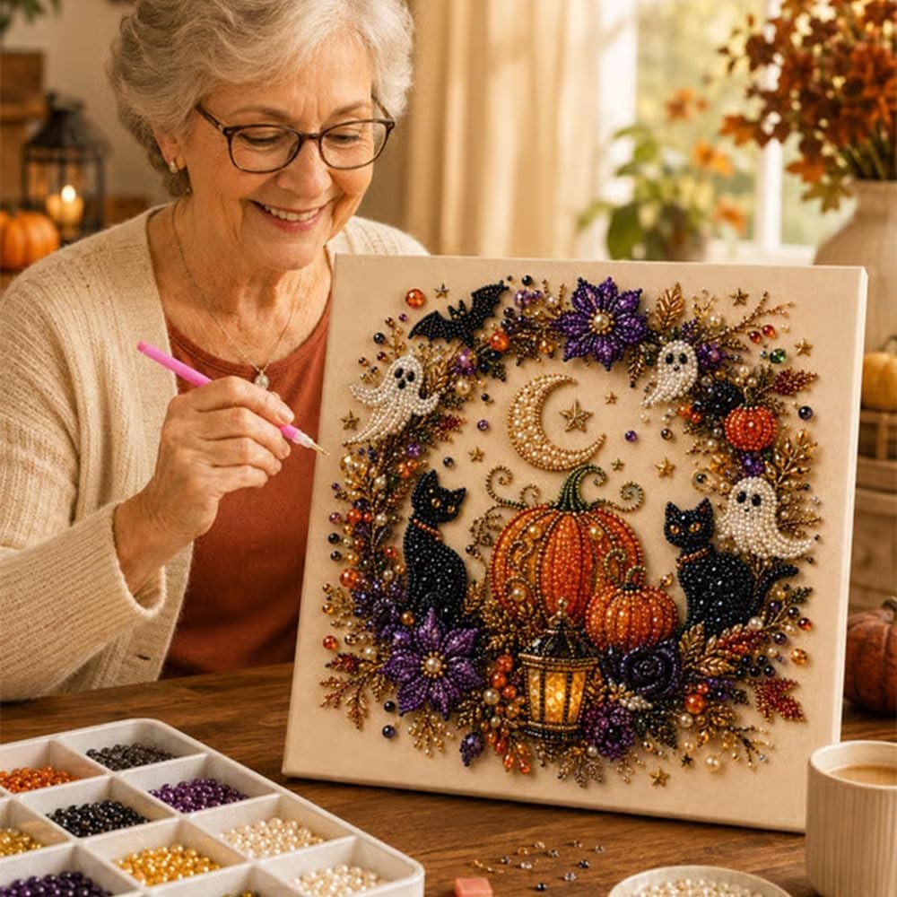 Halloween Ghost Pearl Art DIY Kit, Spooky 3D Diamond Painting Crafts Home Decor