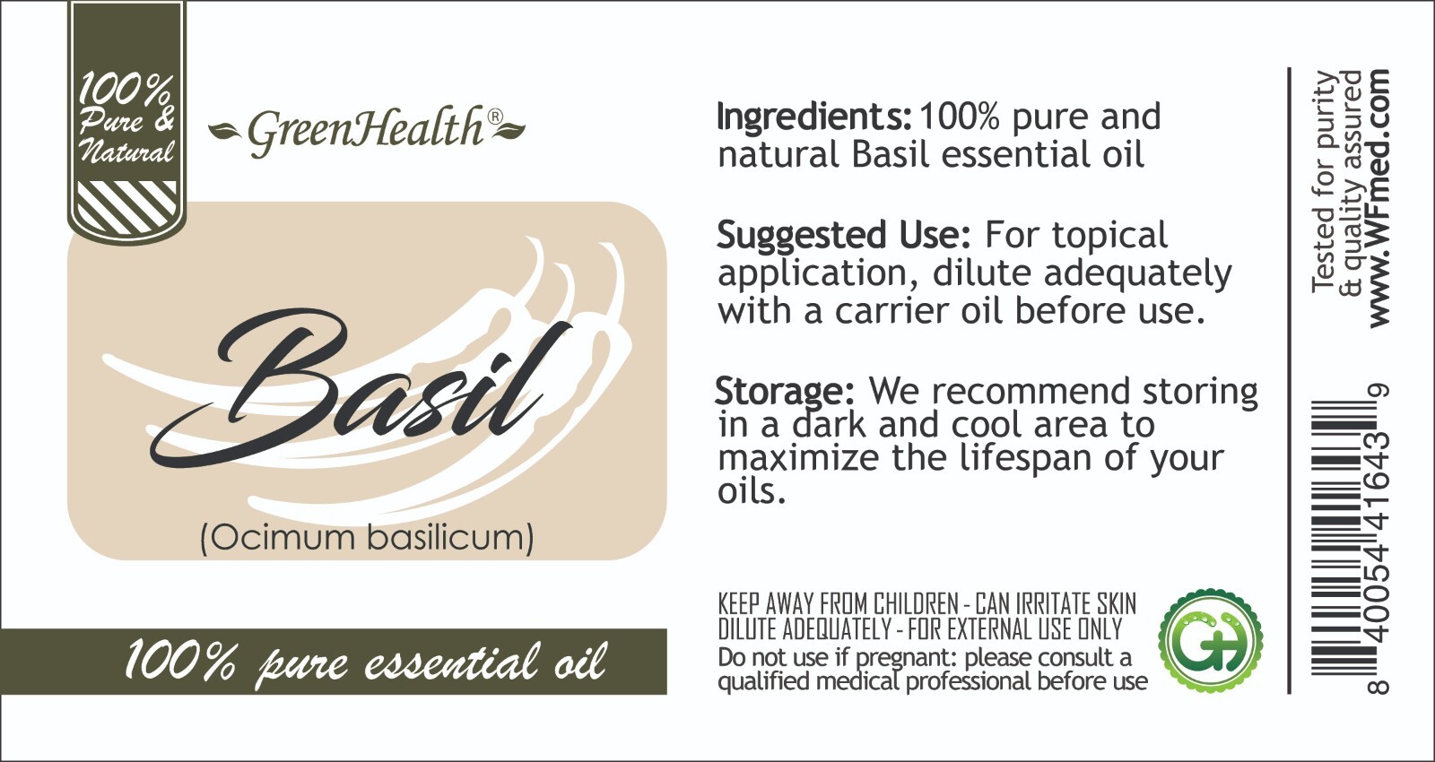 Bulk 8 fl oz Basil Essential Oil Pure Natural in Aluminum Bottle