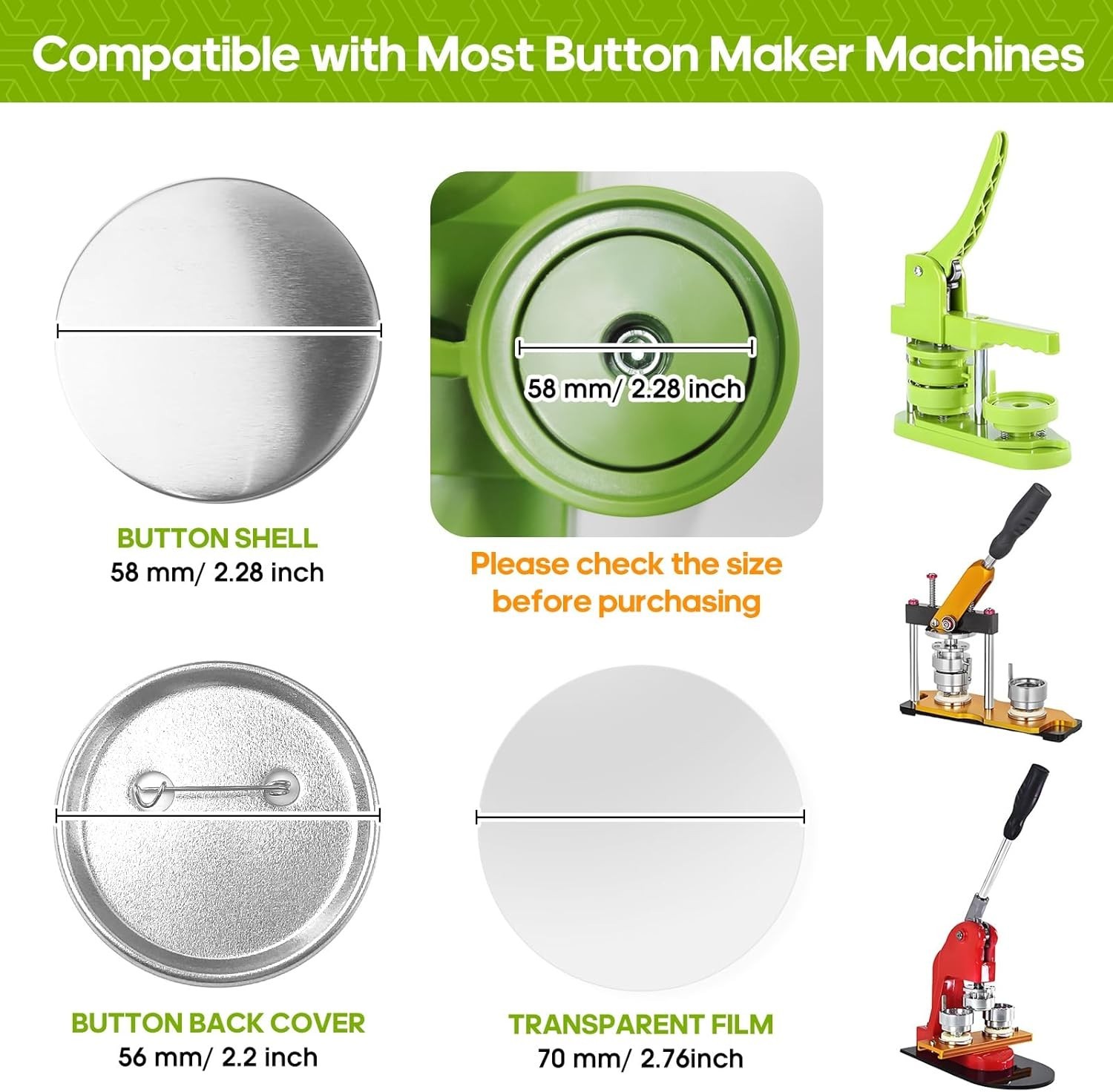 300 Pcs 58mm/2.28 inch Button Maker Supplies, 58mm Button Supplies Parts, App…
