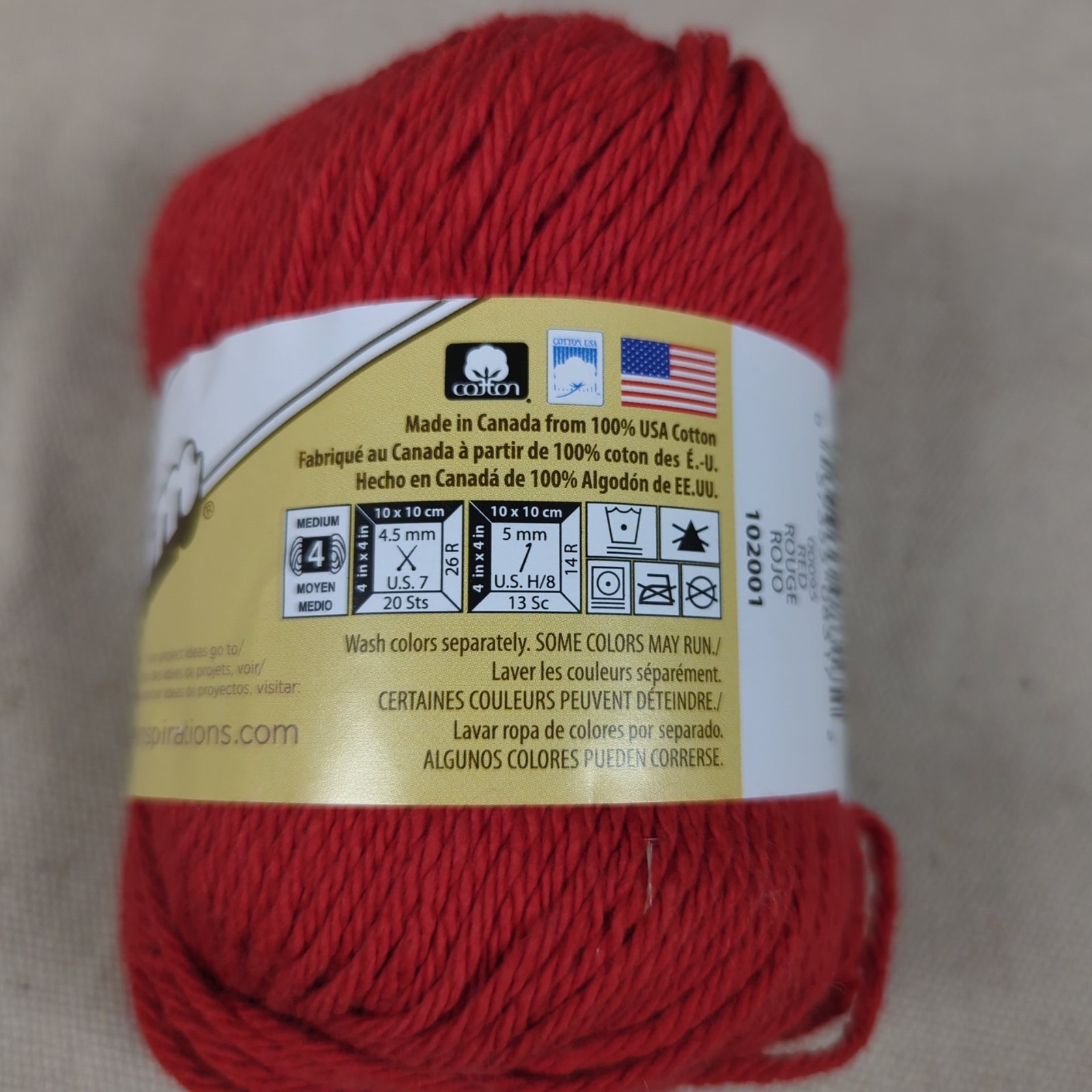 Lily Sugar ‘n Cream Cotton Yarn Red Lot 3 skein 4-ply 2.5oz / 120yds