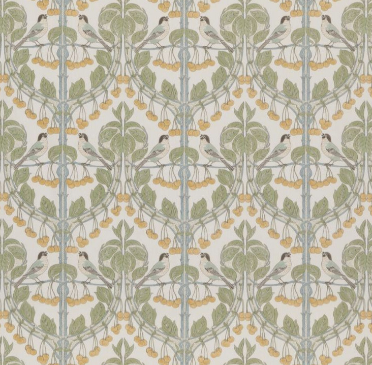 GP & J BAKER CURTAIN FABRIC DESIGN Birds & Cherries 5.8 METRES AQUA 100% COTTON