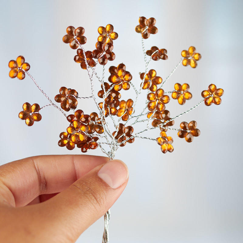 Package of 4 Copper Artificial Crystal Rhinestone Flower 6-3/4″ Sprays
