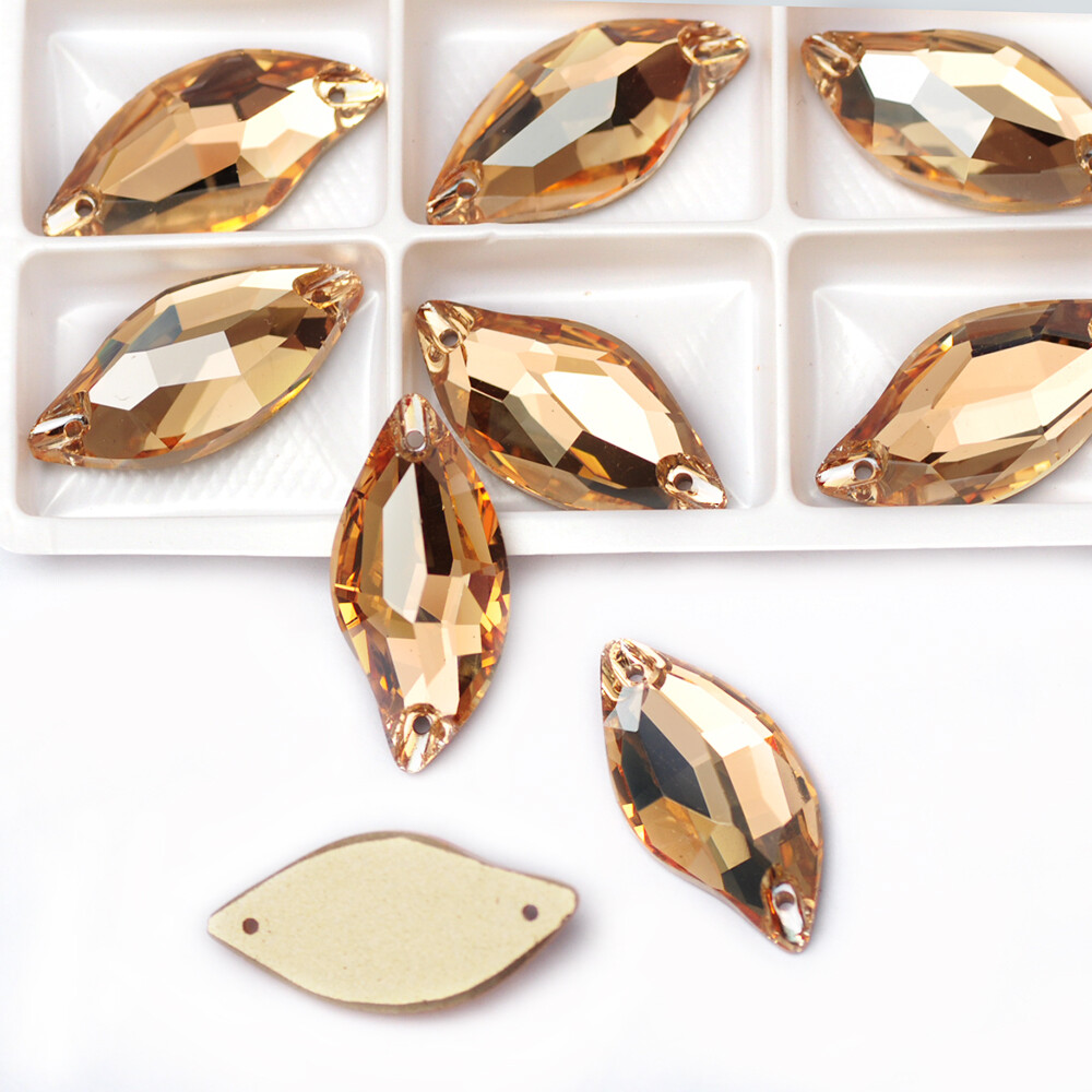 Glass Crystal Golden Shadow Sew ON Rhinestones Rivoli Oval Navette Square Triang
