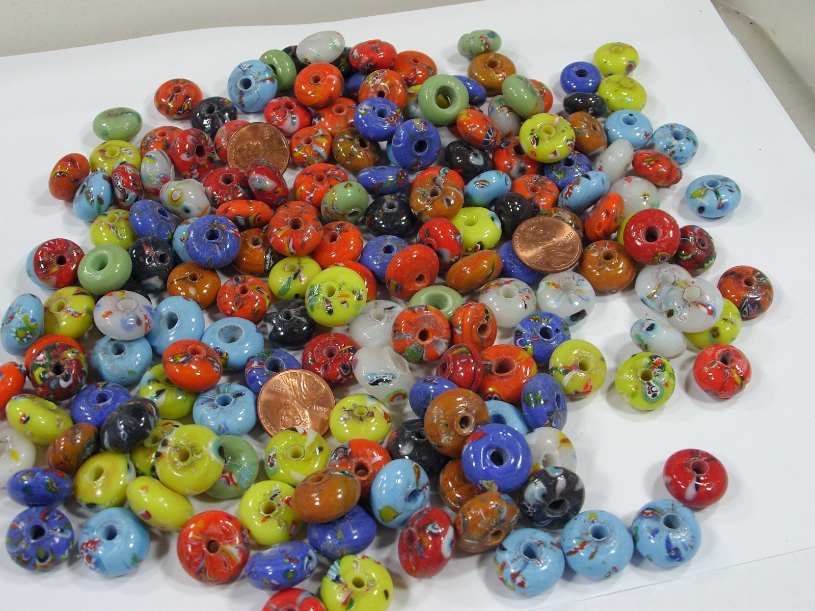 2 Pounds India Handmade Flat Rondelle Millifiori Glass Beads Bulk Lot (RMP-23) ⭐