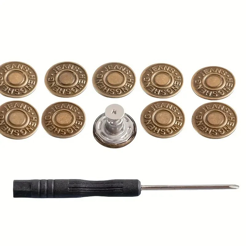 10Pcs Adjustable No-Sew Bronze Jeans Buttons Metal Denim Snap Fasteners