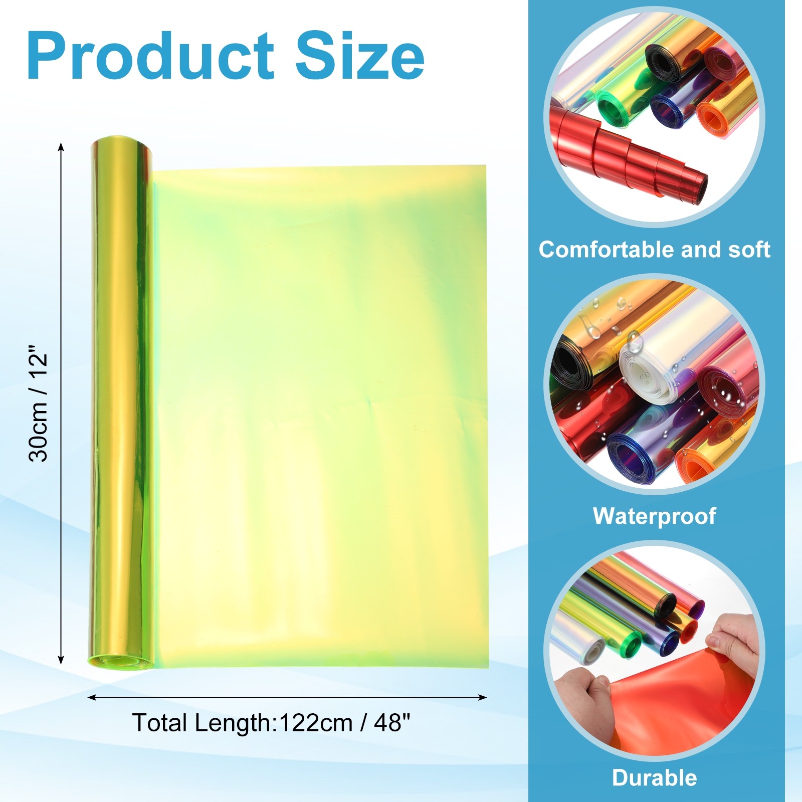 Holographic Clear Vinyl Film Holographic PVC Fabric 12″x48″,Laser Light Yellow