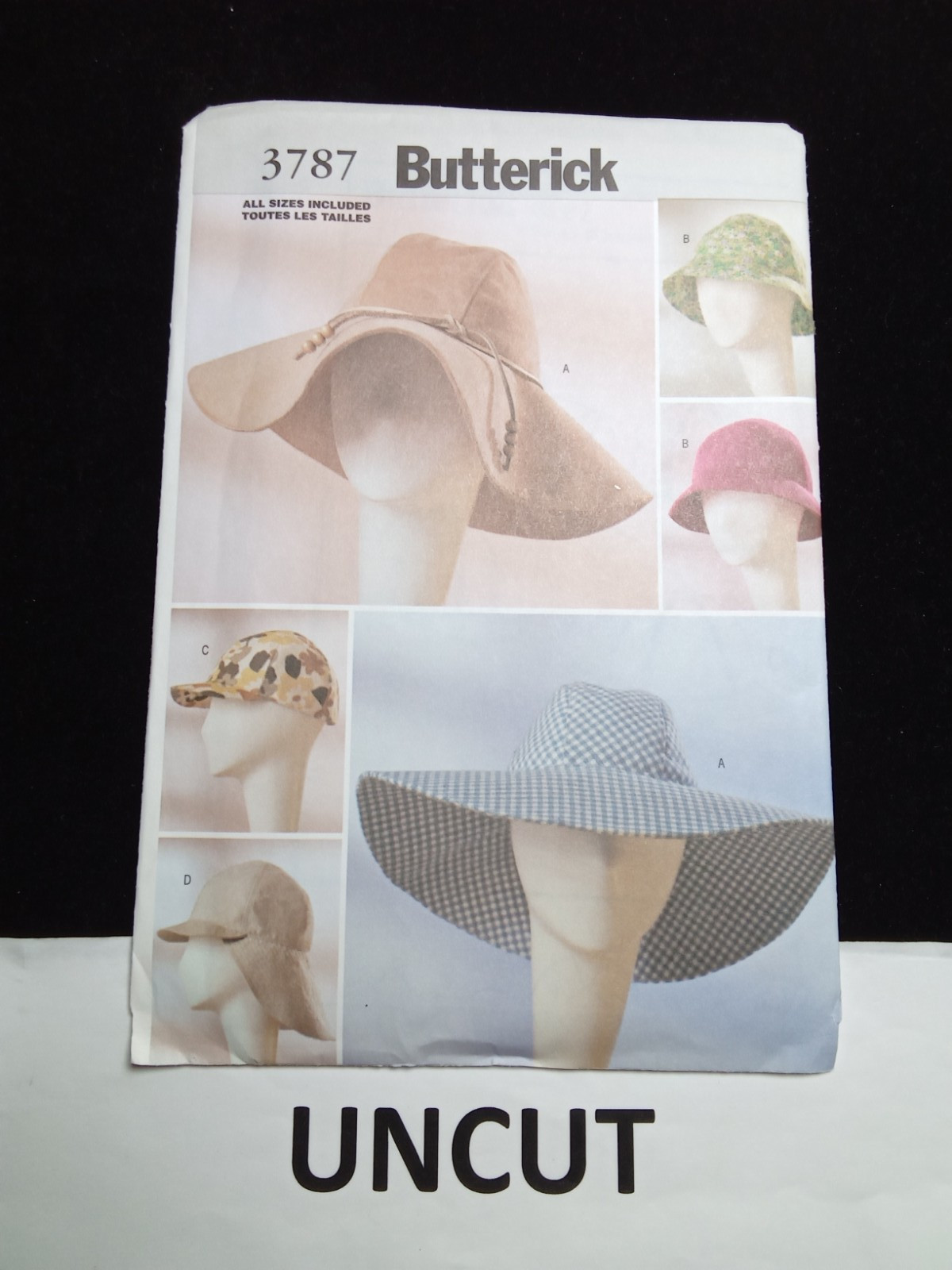 BUTTERICK UNCUT Pattern 3787 All Sizes SML Lined Hats Caps Floppy 4 Styles