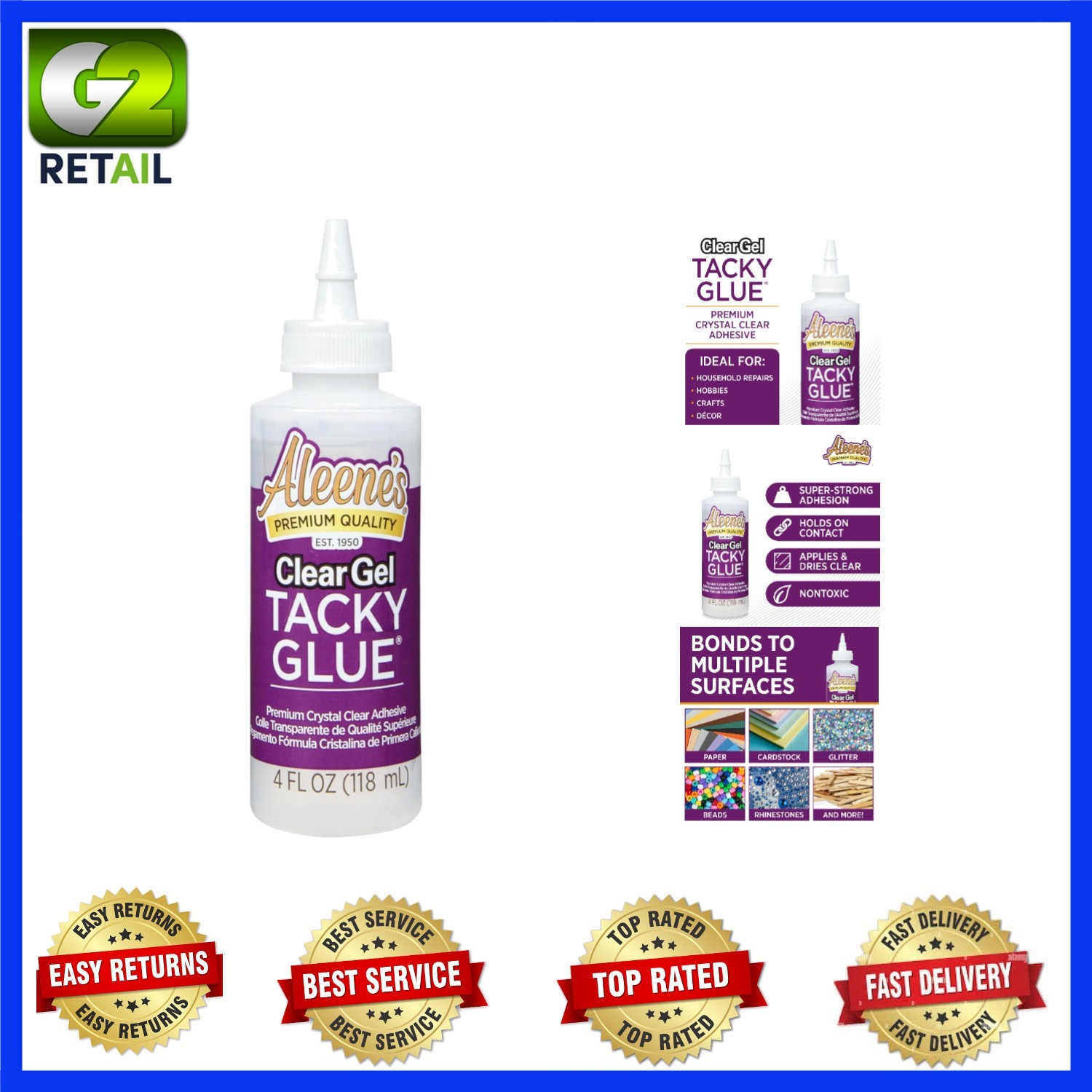 Eco-Friendly Clear Gel Tacky Glue, 4 Fl Oz – Dries Crystal Clear for All Crafts