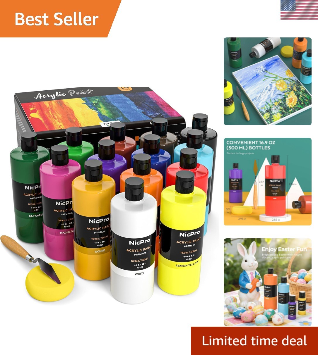 14 Colors Large Bulk Acrylic Paint Set 16.9 oz,500 ml Rich Art Painting Suppl…