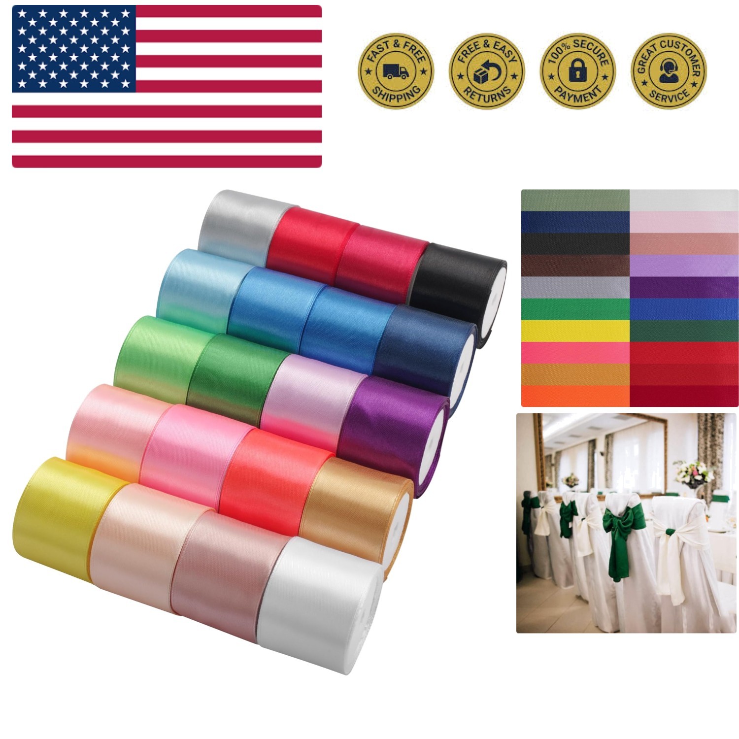 20 Colors Rainbow Ribbon Solid Color Assortment Double Face Satin Ribbon for …