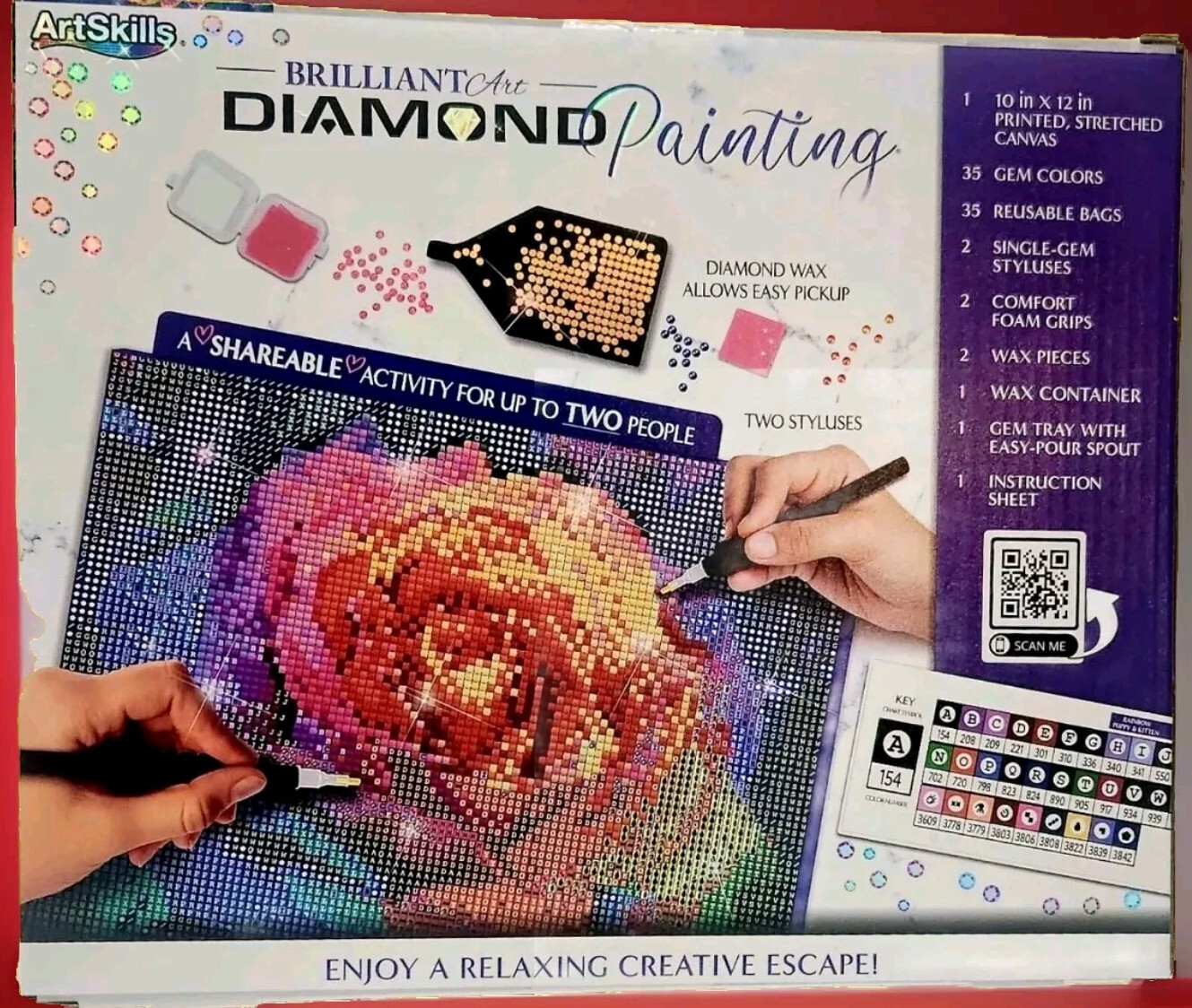 Art Skills Brilliant Art Diamond Painting Kit, 10 X 12 Inch Canvas, Rose Ages 6+