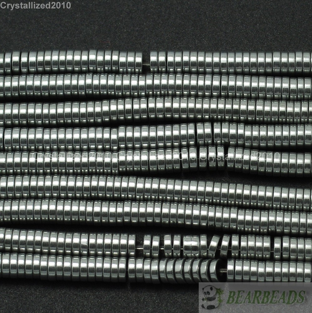 Natural Hematite Gemstone 1mm 2mm 3mm 4mm 6mm Heishi Beads Silver Gold 16″