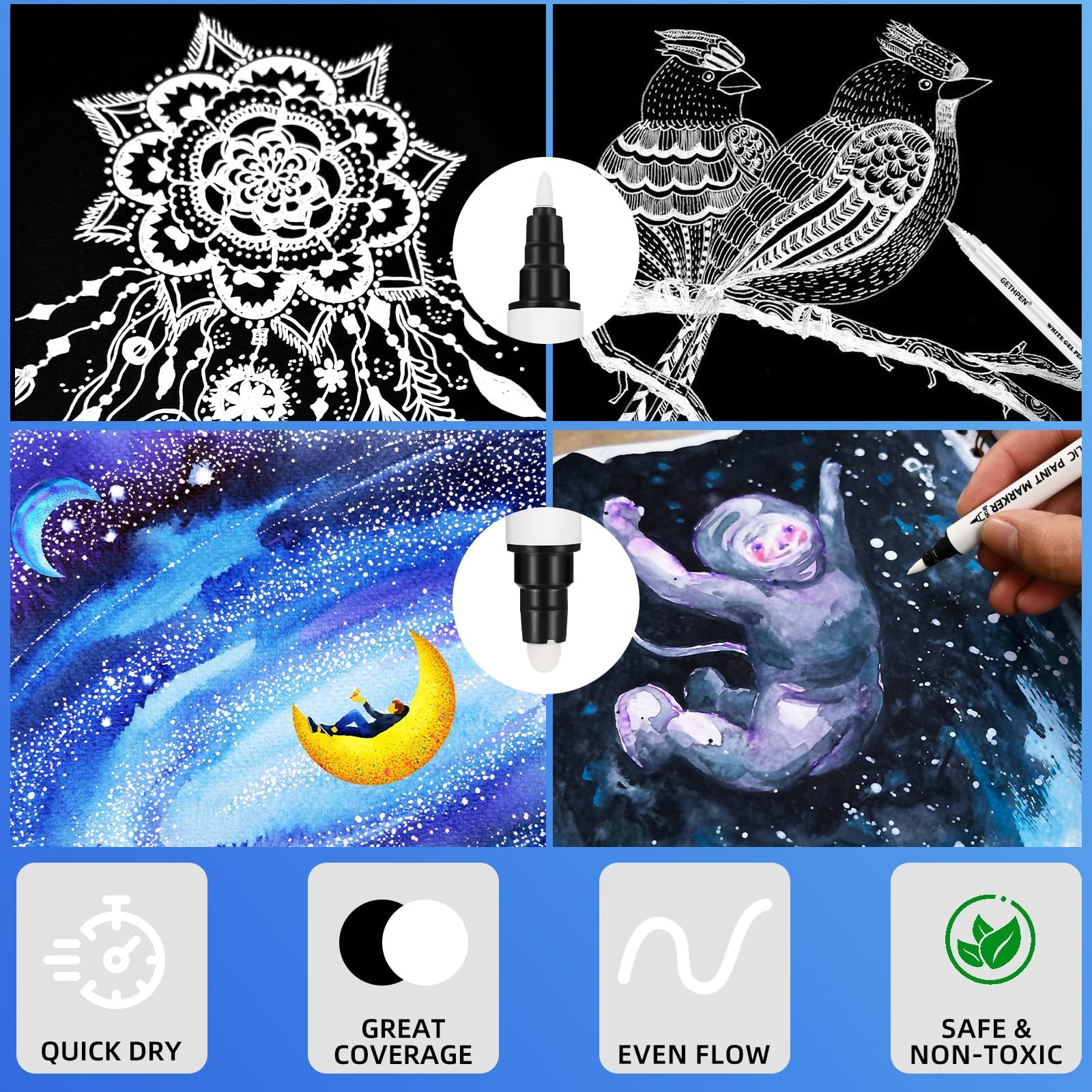 GETHPEN White Ink Pens, Fine Point Gel Pens, Brush Tip Acrylic Markers,white …