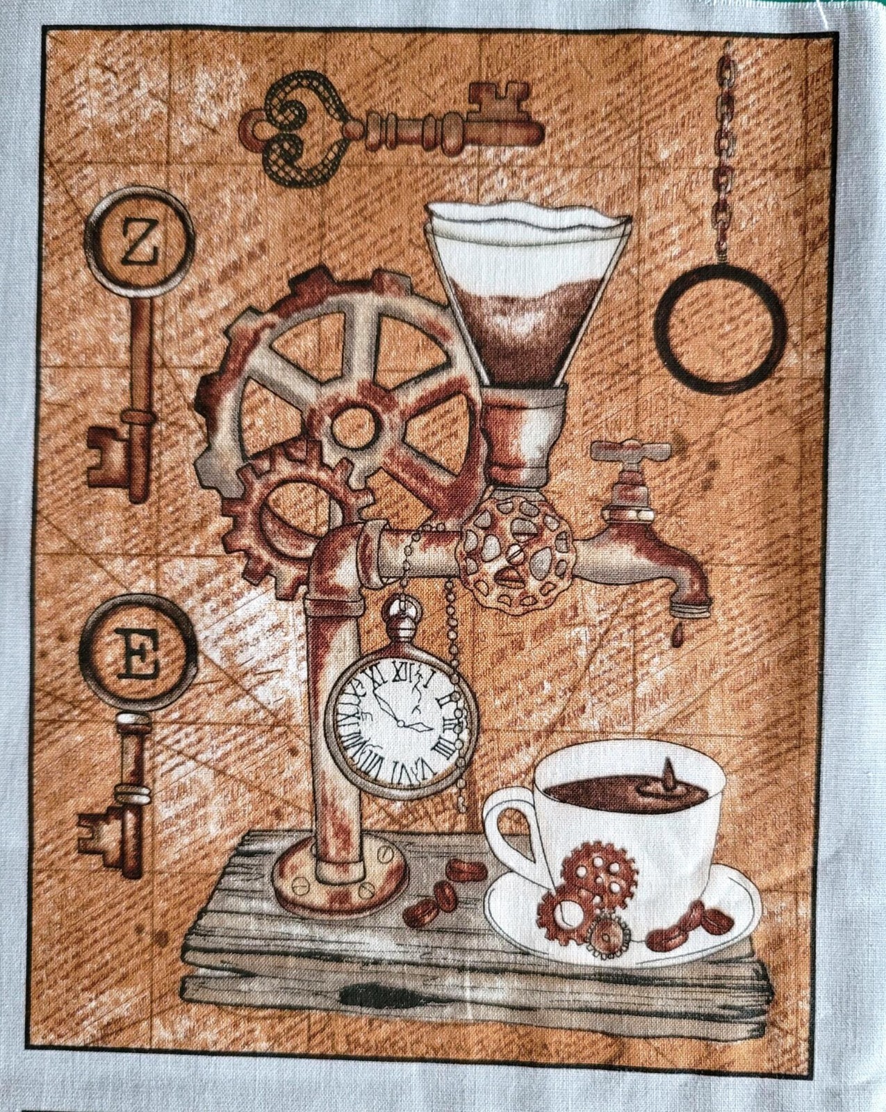 Unknown Voyage Steampunk Quilt Panel by Tana Mueller 12 Block 44″x17″