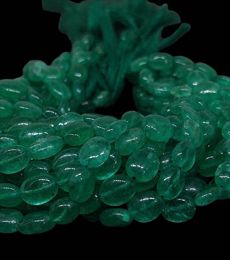 Natural Russian Emerald Smooth Oval Shape Gemstone Beads 12″ For Jewelry Making