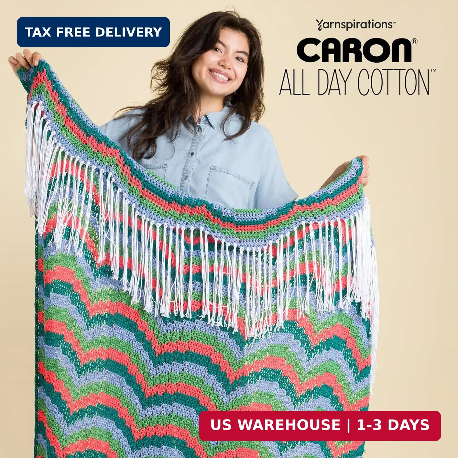Caron All Day Cotton – 3 Pack of 173 Yards/3.52 oz Eyes Blue 100% Mercerized Cot