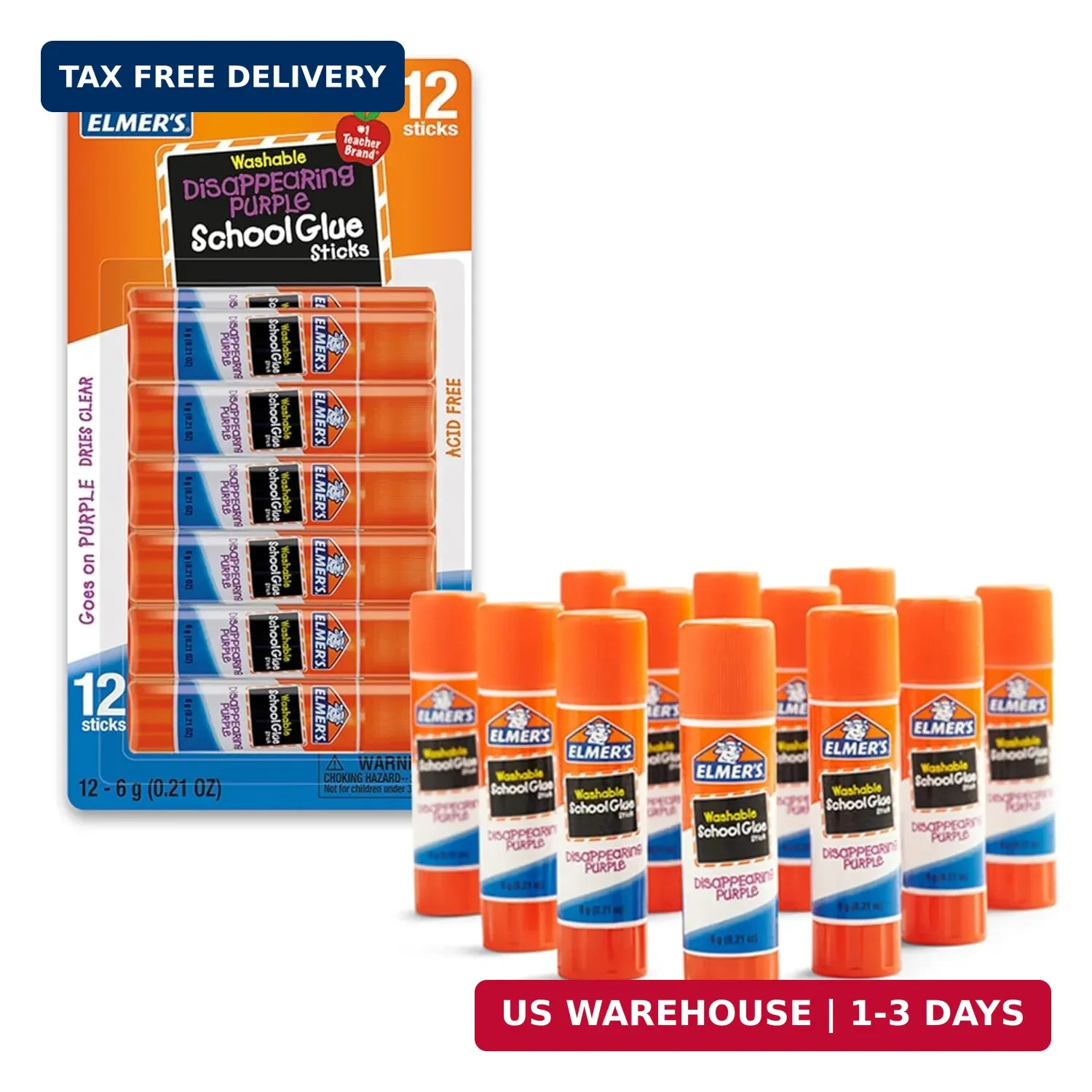 Elmer’s Disappearing Purple School Glue Sticks, Washable, 6 Grams, 12 Count – Ar