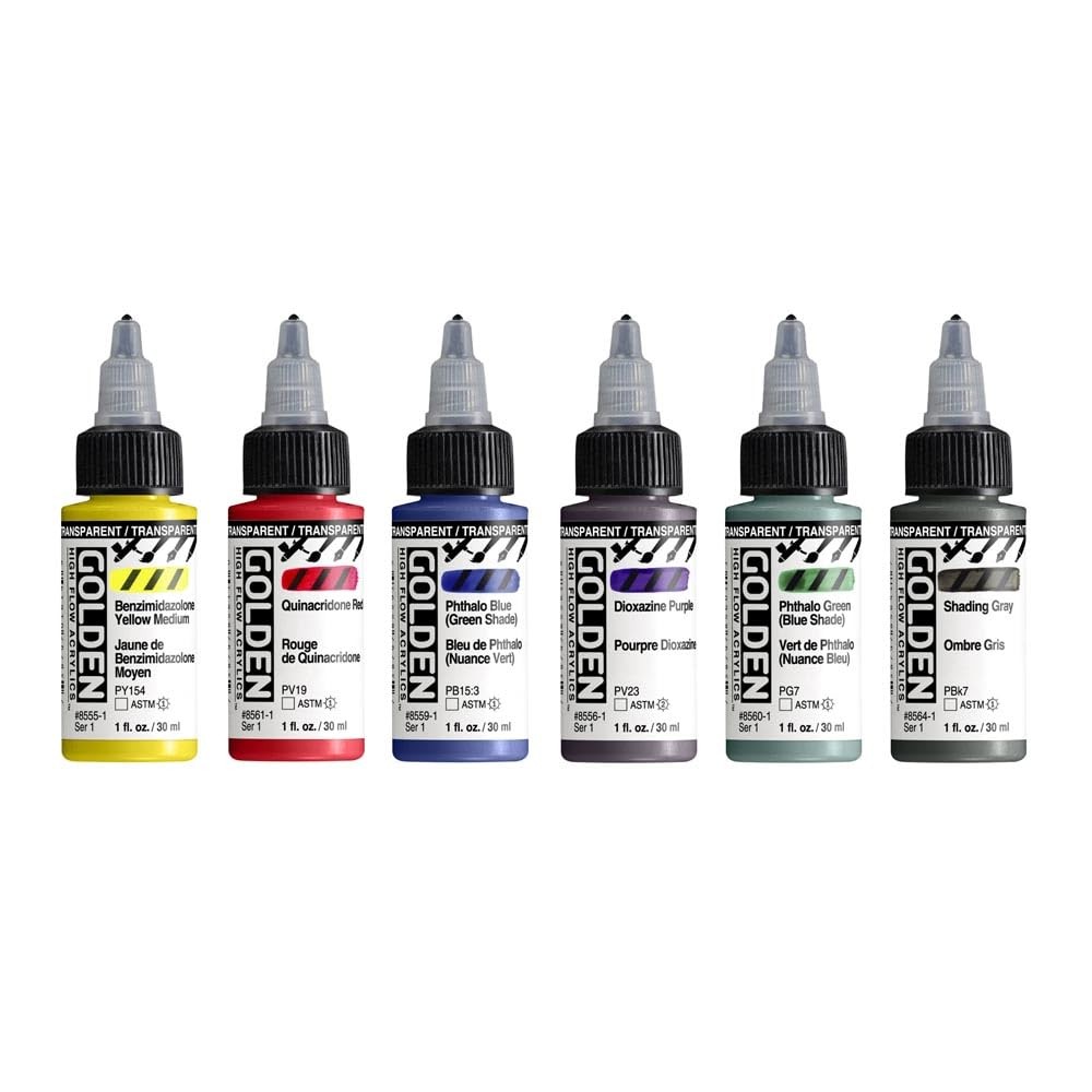 High Flow Acrylics by GOLDEN, High Flow Airbrush Set, 6 Colors, Professional …