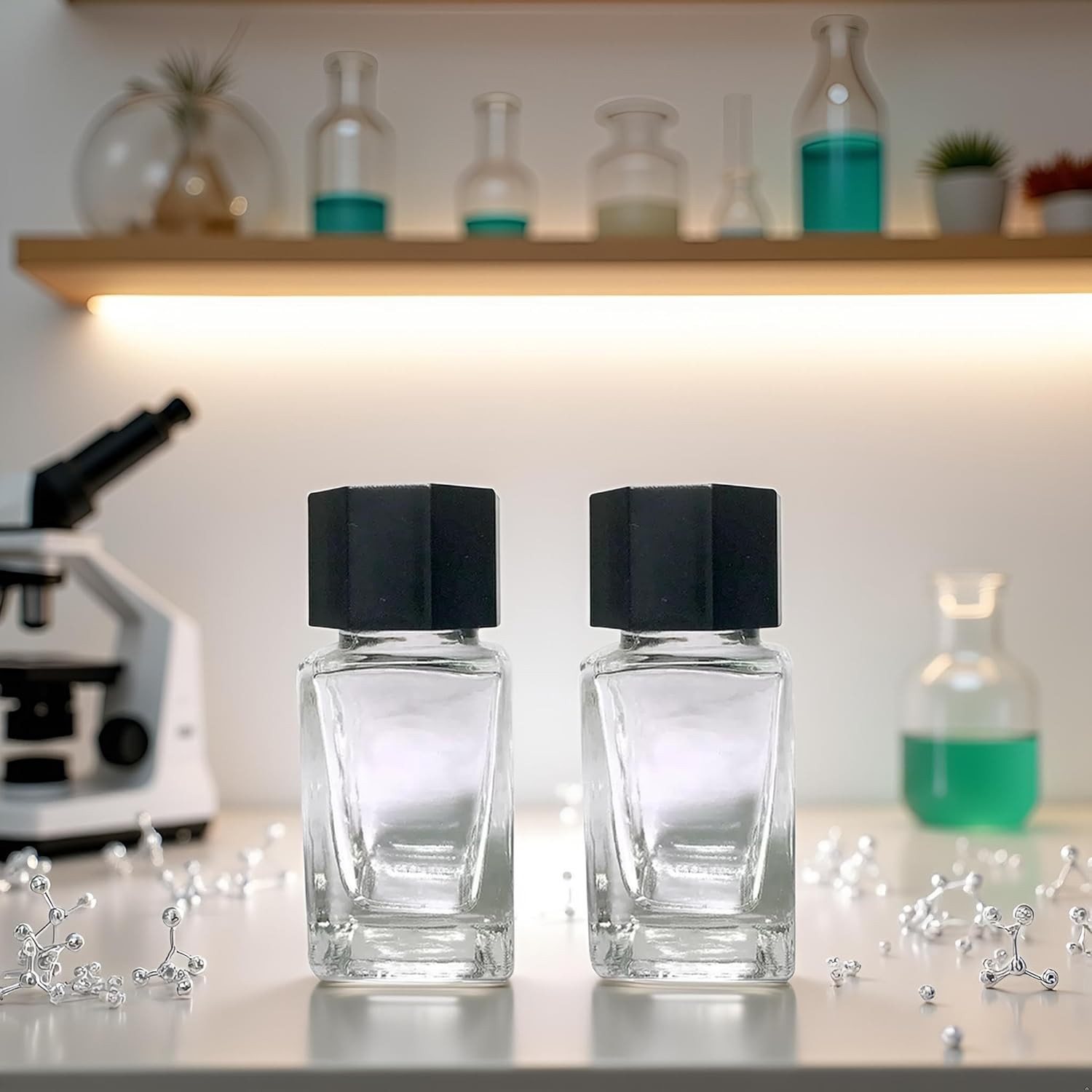 2 Pcs 20ml Clear Glass Jars Empty Refillable Ink Vials Containers with Black ABS