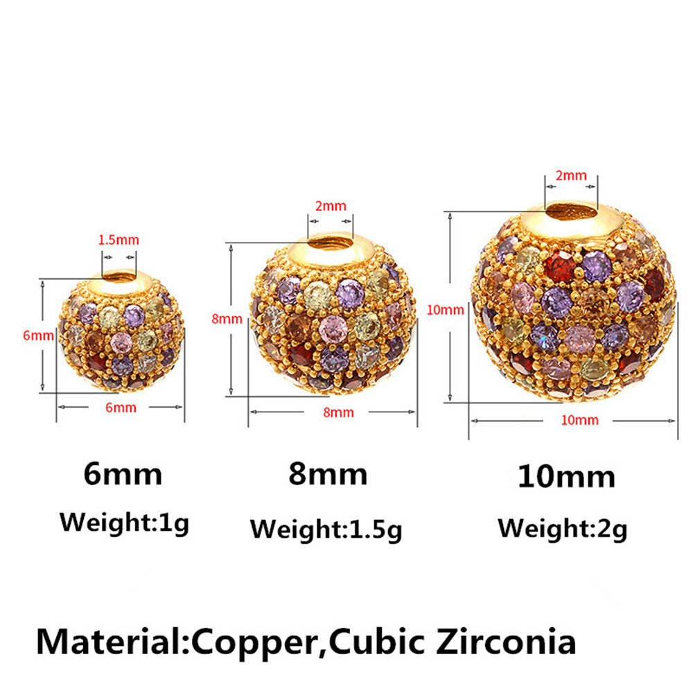 Colorful Ball Beads Zirconia Loose Spacer Beads For Jewelry Making Accessories