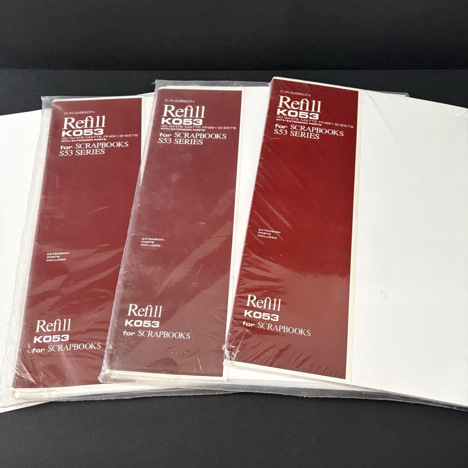 CR Gibson K053 Lot of 3 (90 sheets) White Matte Scrapbook Refill Sheets w/Posts