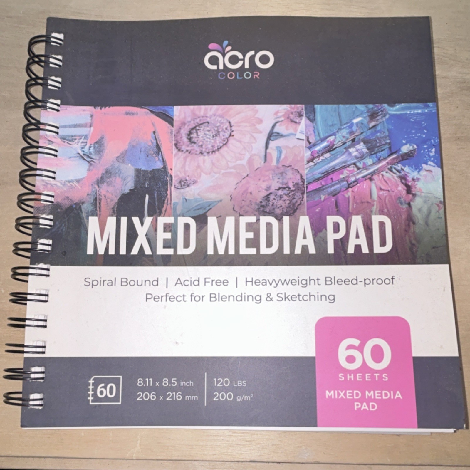 Acro Color Mixed Media Pad Spiral Bound 8.11×8.5in 60 Sheets 120lb 200gsm