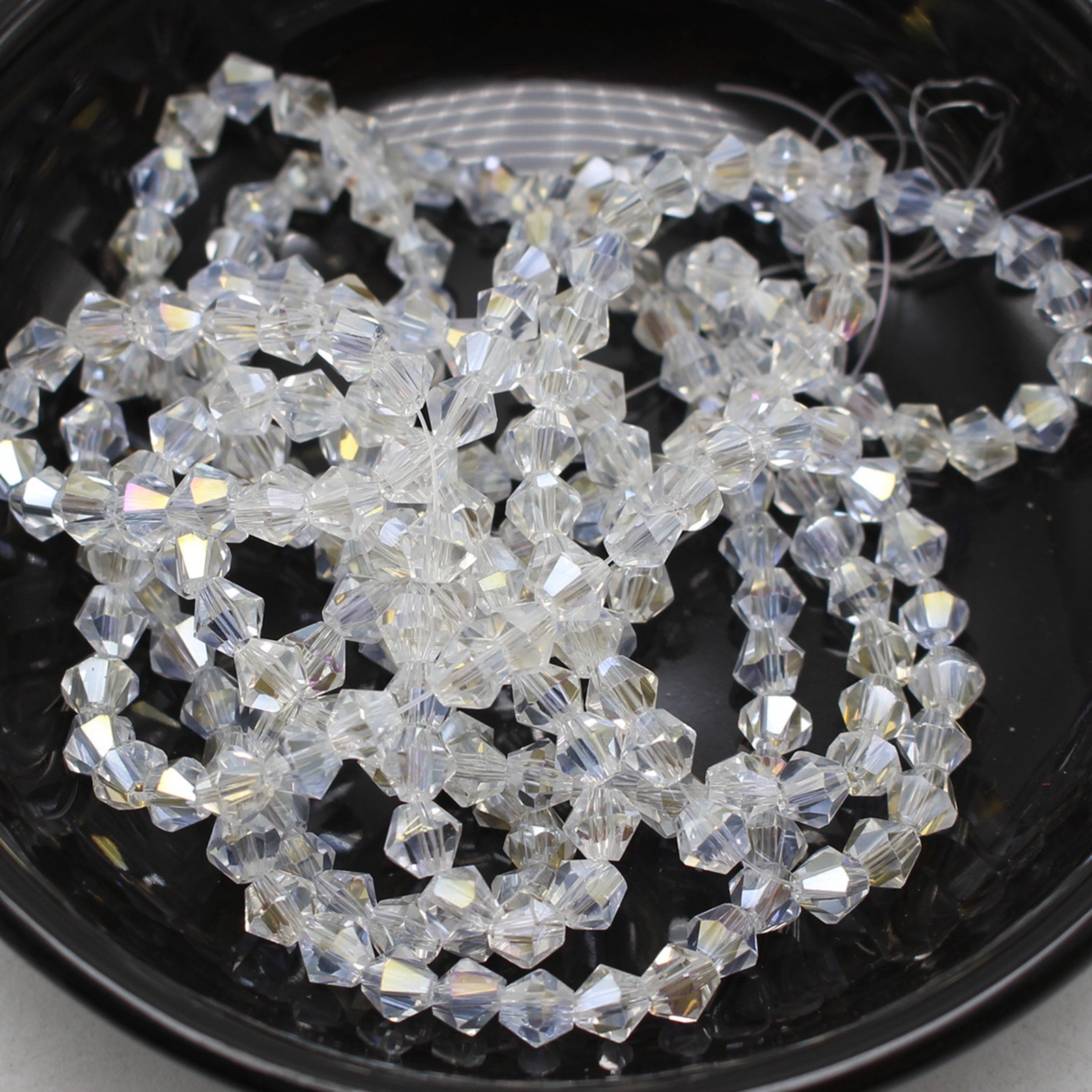 500pcs 4mm Clear AB Coated Bicone Crystal Beads – Sparkling Luster Faceted Glass