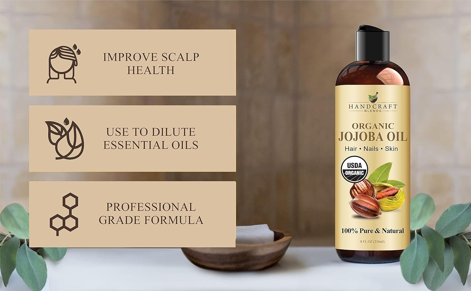 Handcraft Blends USDA Organic Jojoba Oil | Cold-Pressed | 8 Fl Oz | 100% Pure &