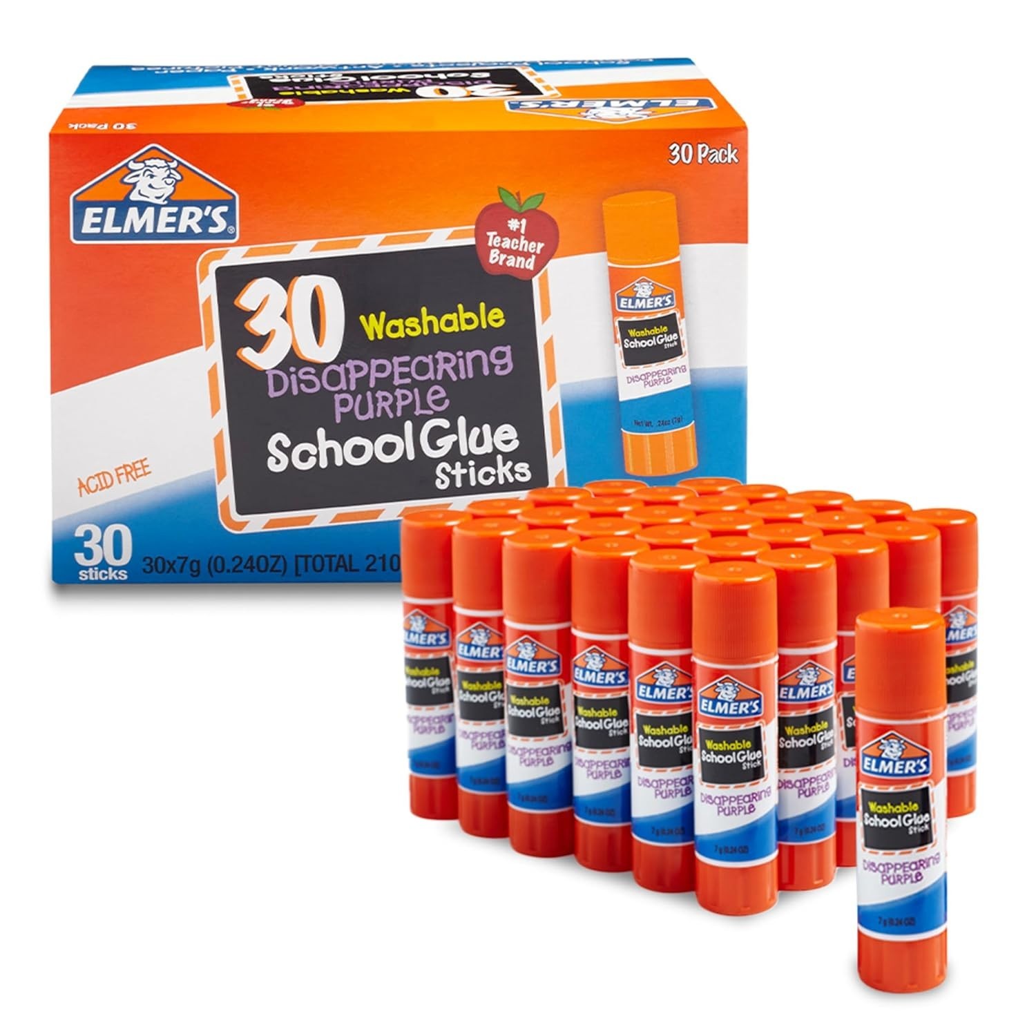 Elmer’s Disappearing Purple Glue Sticks Washable 7g 30 Count Classroom Pack