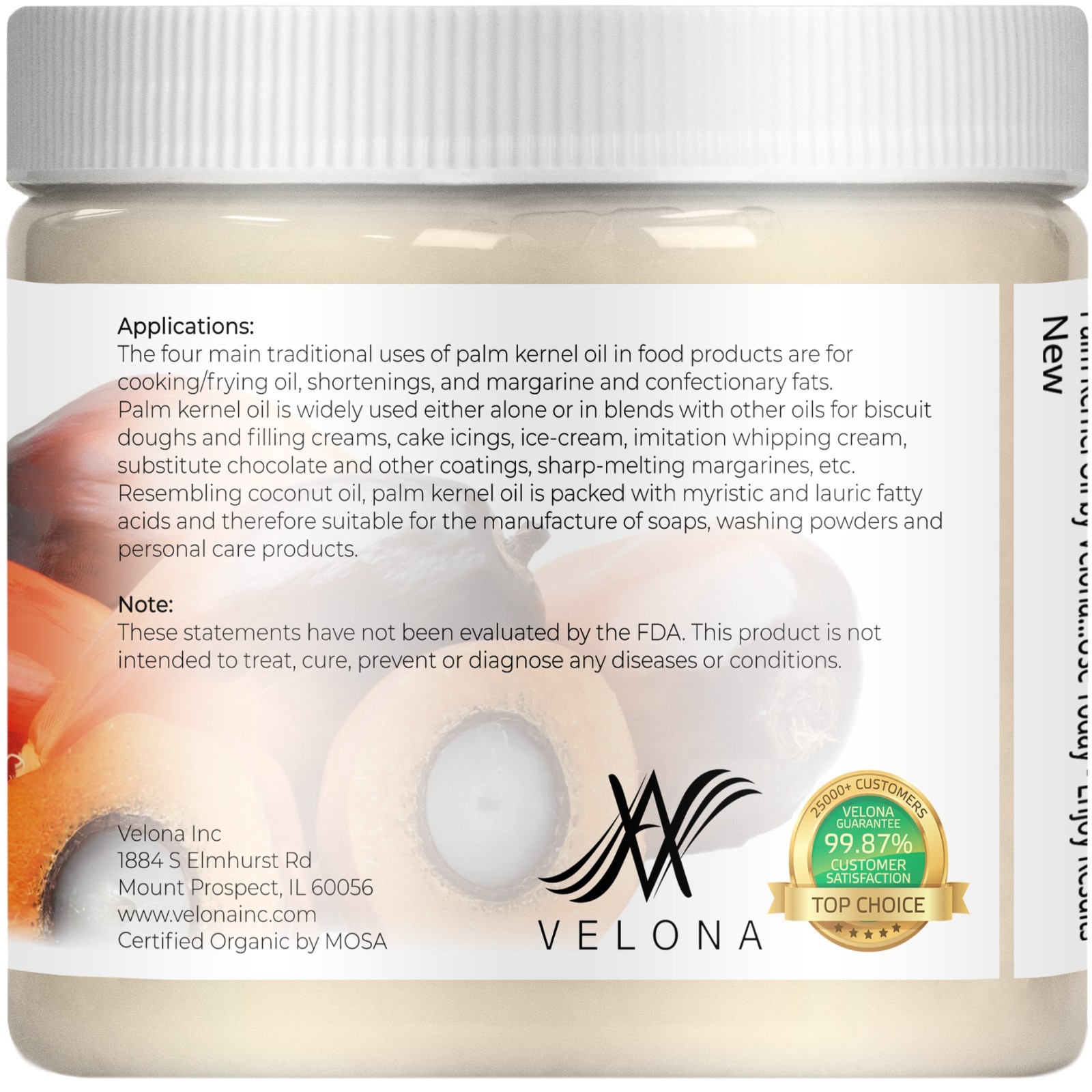 Velona USDA Certified Organic Palm Kernel Oil 16 oz Refined, Cold Pressed | Face