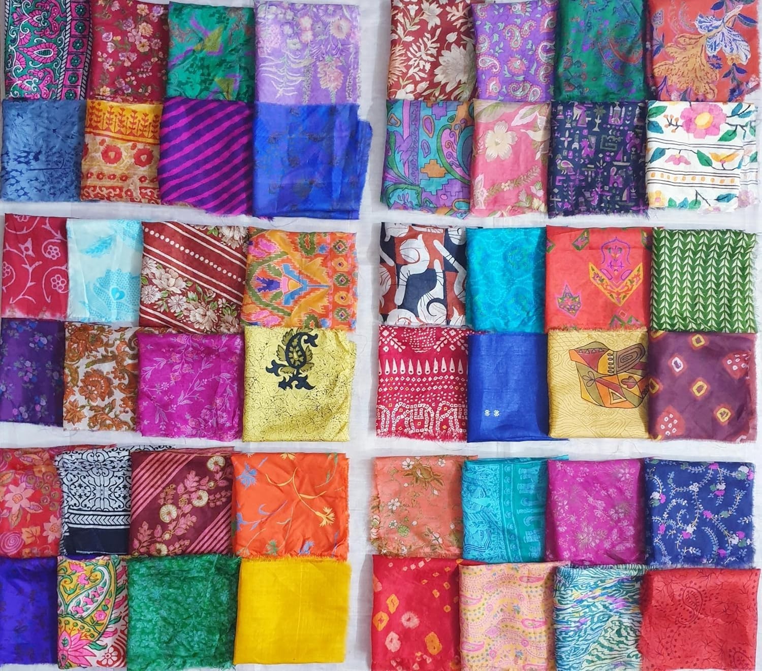 ABB Sari Silk Fabric Squares 30Pc for Quilting, Crafts & Home Decor